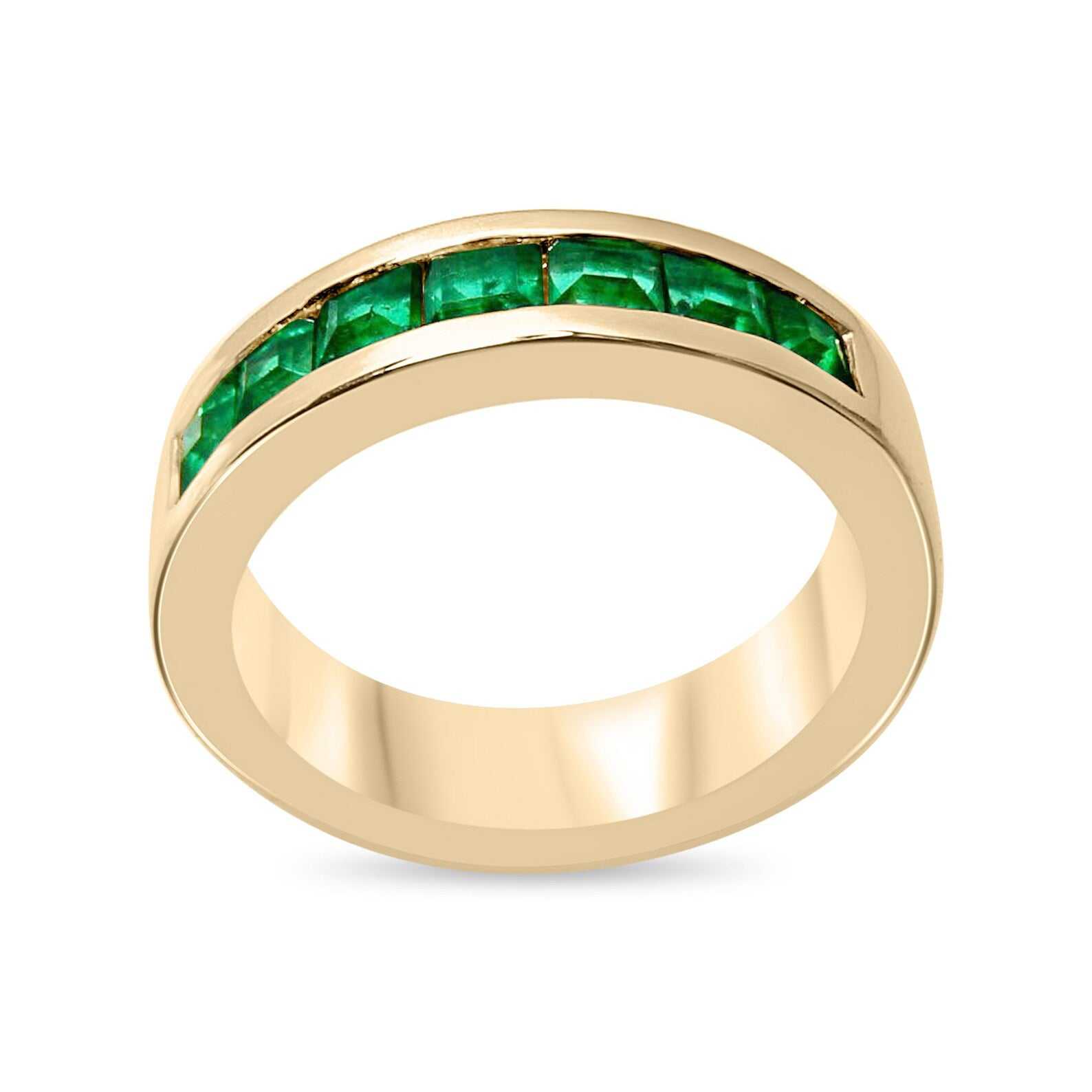 1.40tcw Men's Genuine Vivid Green Emerald Wedding Gold Solid Gold Band Ring 14K