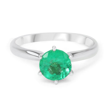 Radiant Elegance: 1.17 Carat Round Cut Colombian Emerald Solitaire Engagement Ring