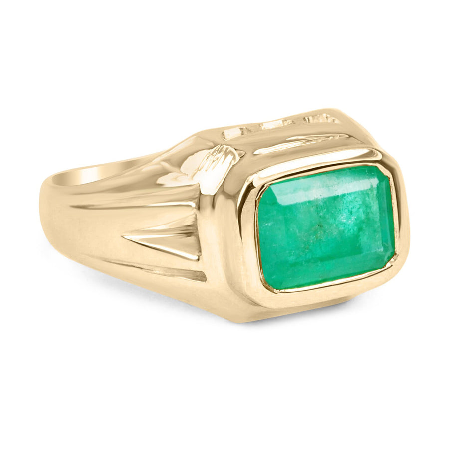 2.10 Carat Natural Rectangular Cut Emerald Mens Vintage Style Ring 14K Solid Gold