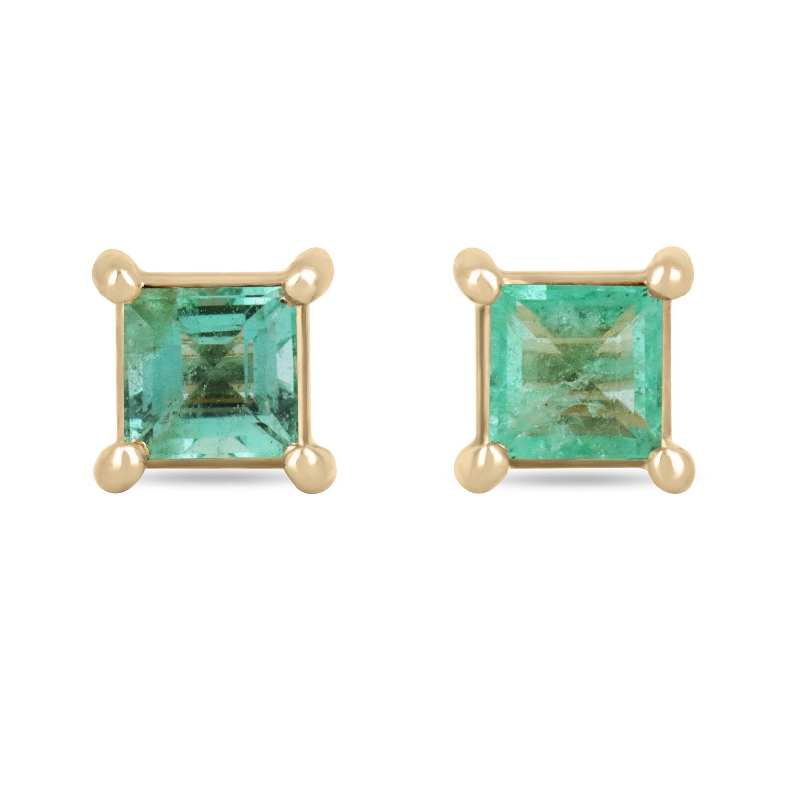 0.80tcw Petite Asscher Cut Emerald Stud Earrings 14K