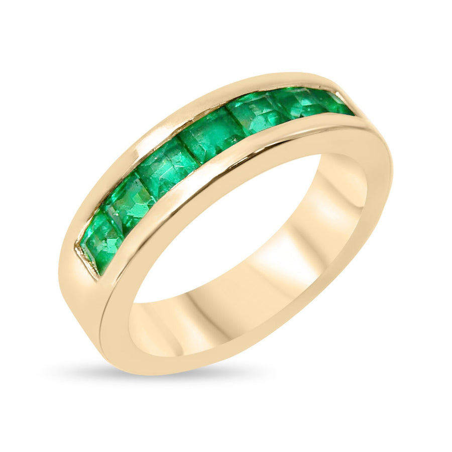 1.40tcw Men's Genuine Vivid Green Emerald Wedding Gold Band Ring 14K