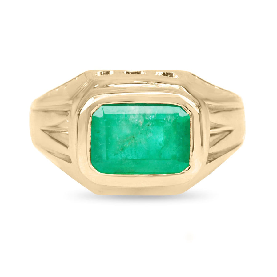 2.10 Carat Natural Rectangular Cut Emerald Mens Vintage Style Ring 14K