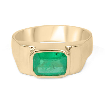 2.05-carat Mens Natural Emerald Bezel Set East To West 18K Ring
