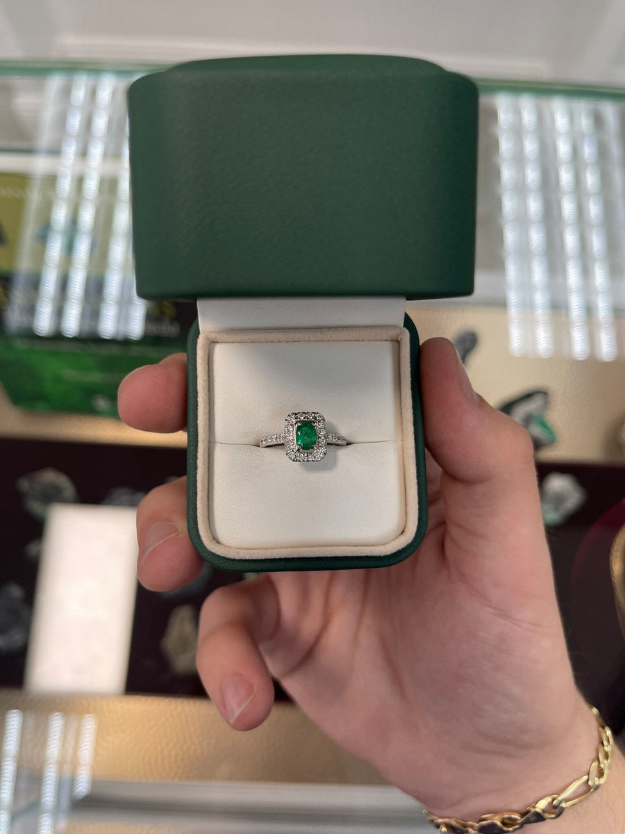1.05tcw Dark Green Emerald Oval wedding Ring 18K