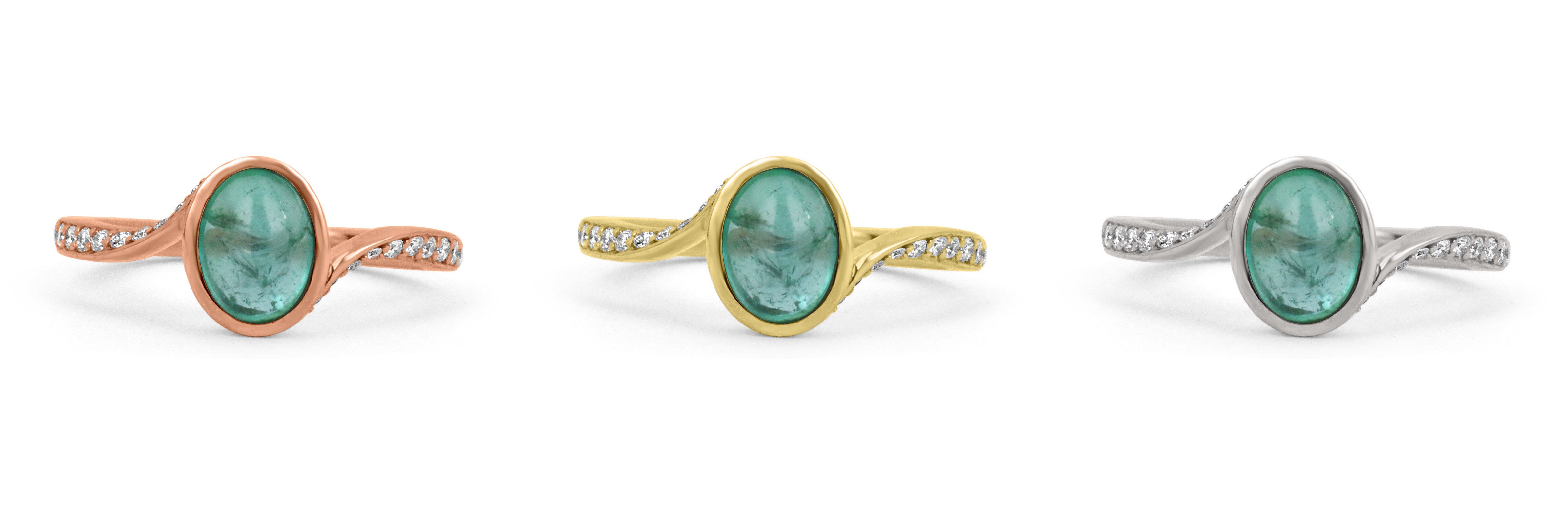 1.65tcw 14K Bypass Natural Emerald Cabochon Oval Cut & Diamond Accent Multi Gemstone Statement Ring - JR Colombian Emeralds