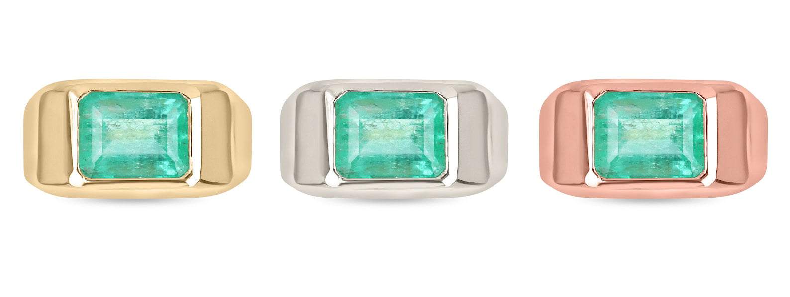 3.68cts Bezel Emerald Cut Colombian Emerald Signet Ring 18K - JR Colombian Emeralds