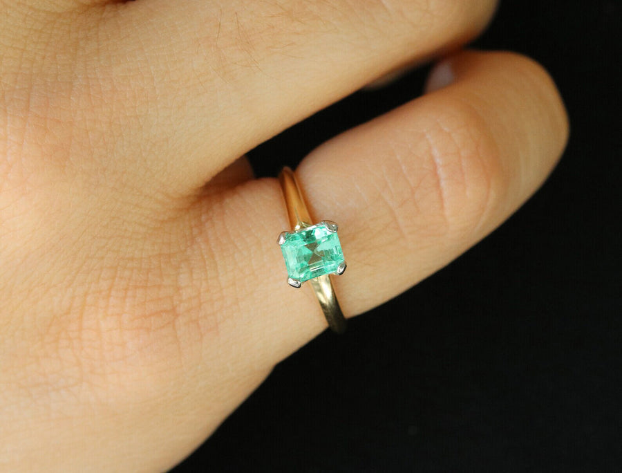 Everyday 0.90 Carat Petite Transparent Clarity Asscher Emerald Solitaire Ring 14K gift