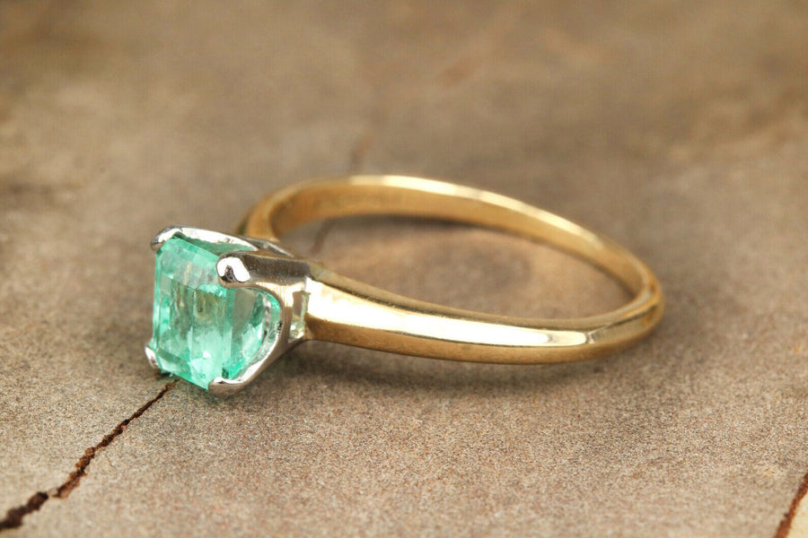 Everyday 0.90 Carat Petite Transparent Clarity Asscher Emerald Solitaire Ring 14K