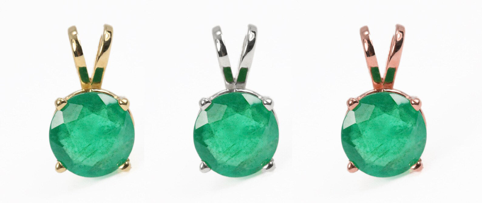 Round Shape 0.90ct Dark Green Genuine Emerald Solitaire Double Bail Pendant 14K