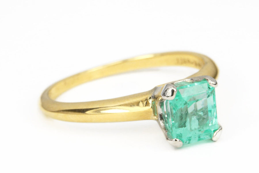 0.90pts Dainty Transparent Clarity Asscher Emerald Solitaire Ring 14K