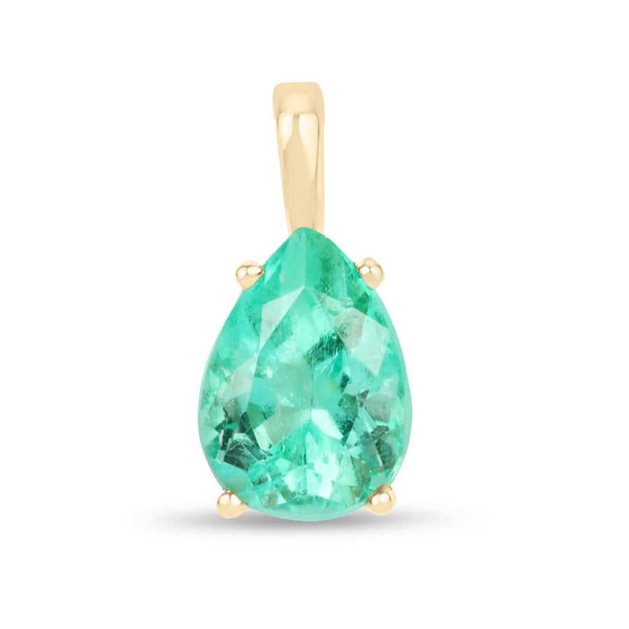 1.50 Carat Colombian Emerald Pear Solitaire Modern Pendant With Chain 14K