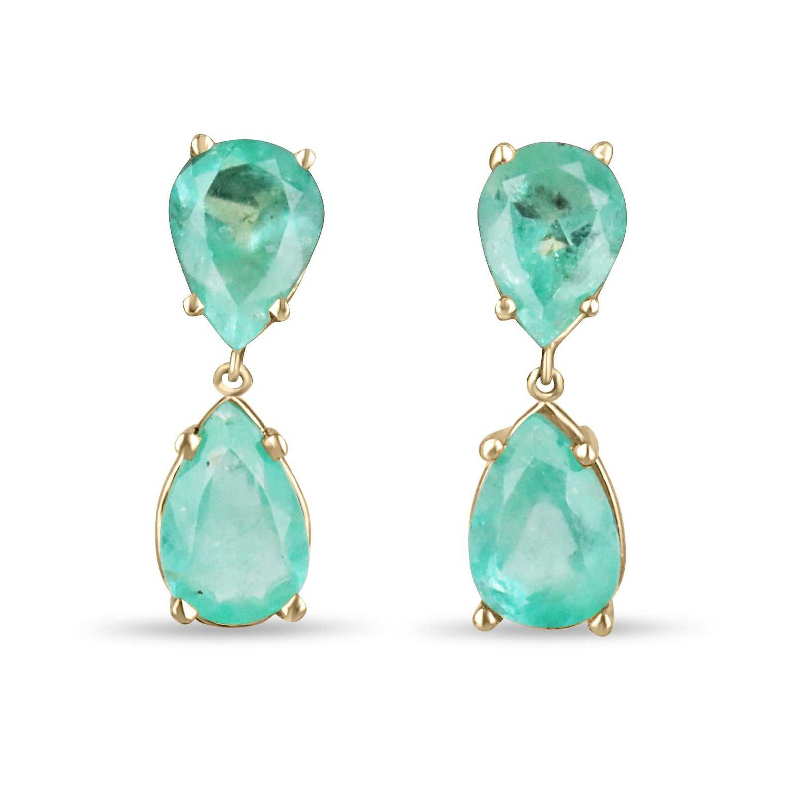 7.54tcw Teardrop Natural Colombian Emerald Dangle Earrings 14K