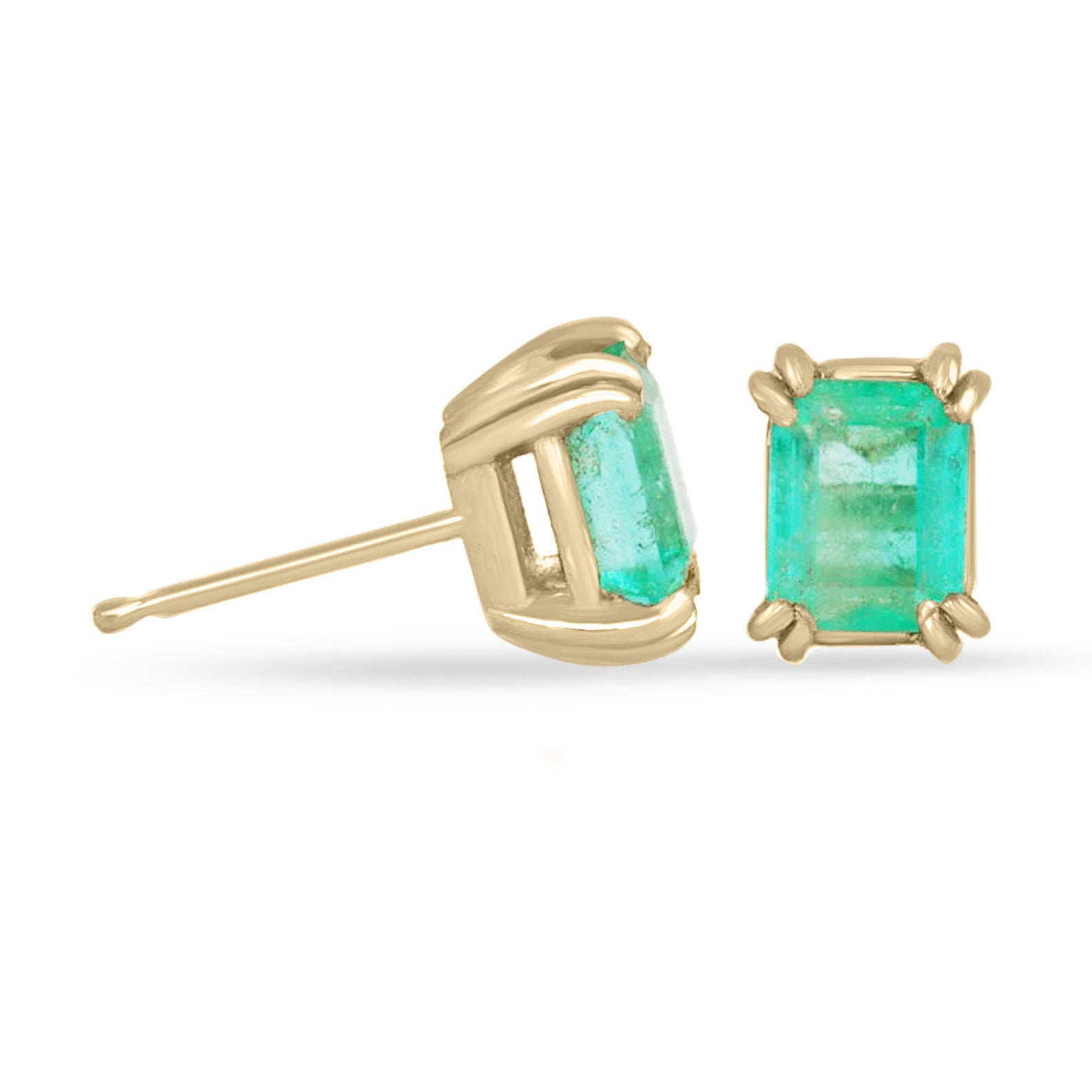 1.62tcw 14K Medium Green Colombian Emerald Double Prong Stud Earrings Gold