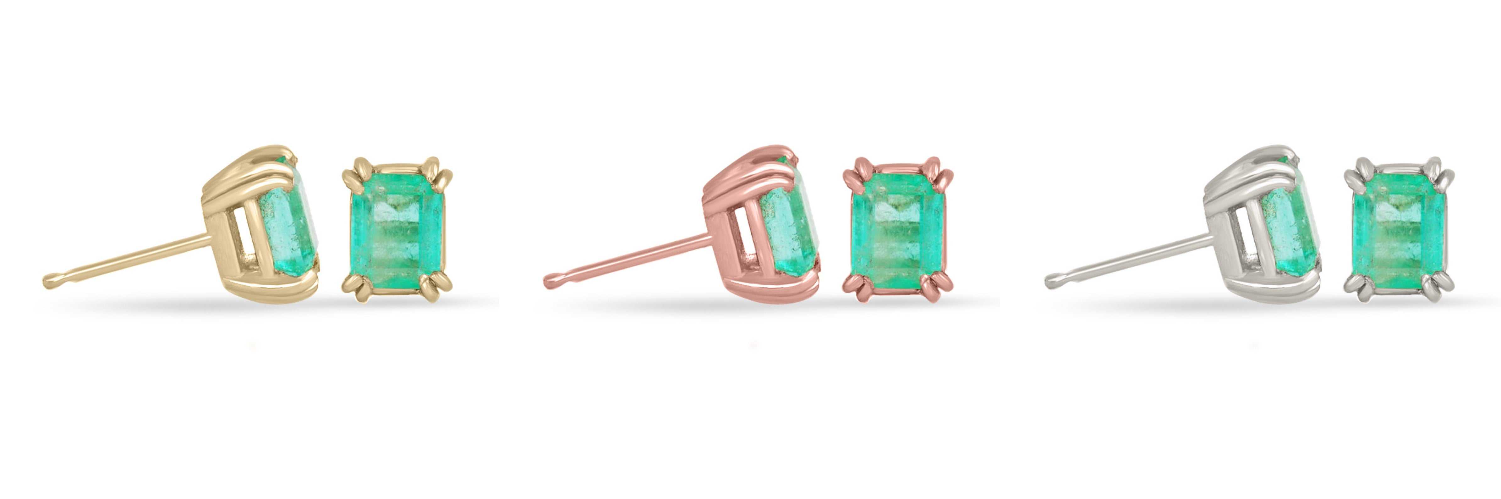 1.62tcw 14K Medium Green Colombian Emerald Double Prong Stud Earrings