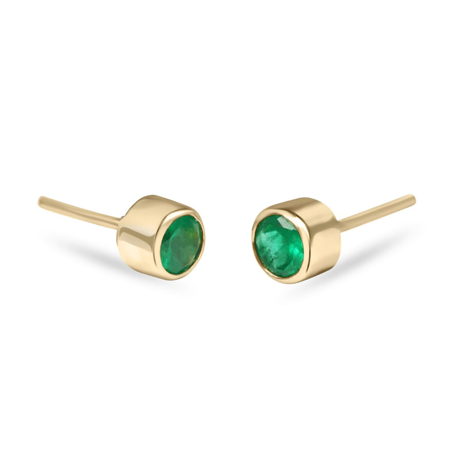 1.22tcw Deep Dark Green Circle Round Emerald Natural Bezel Earrings 18K gift