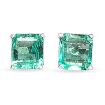 1.60tcw Lively Asscher-Cut Colombian Emerald Earrings 14K