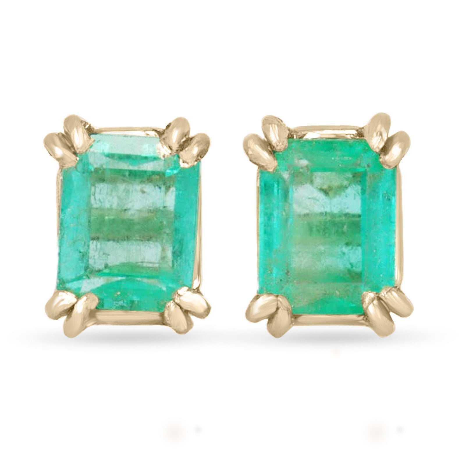 1.62tcw 14K Medium Green Colombian Emerald Double Prong Stud Earrings