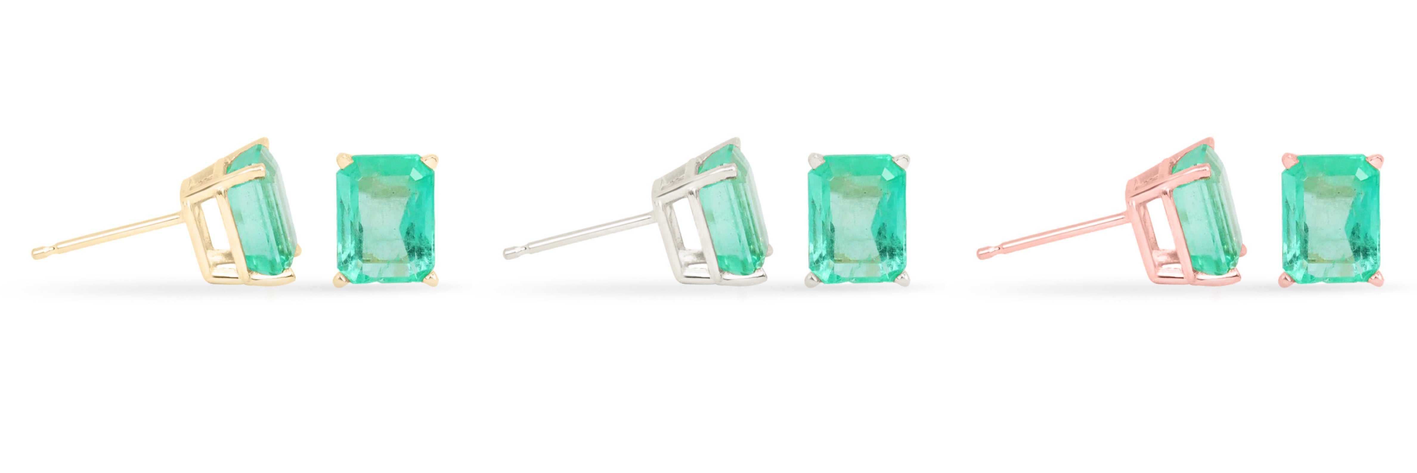 Mario 2.05tcw Bright Rich Green Beautiful Colombian Emerald Cut Earrings 14K - JR Colombian Emeralds