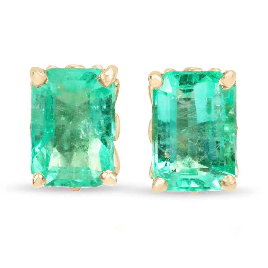 1.50tcw Trendy Fleur De Lis Emerald Cut Colombian Emerald Stud Earrings 14K