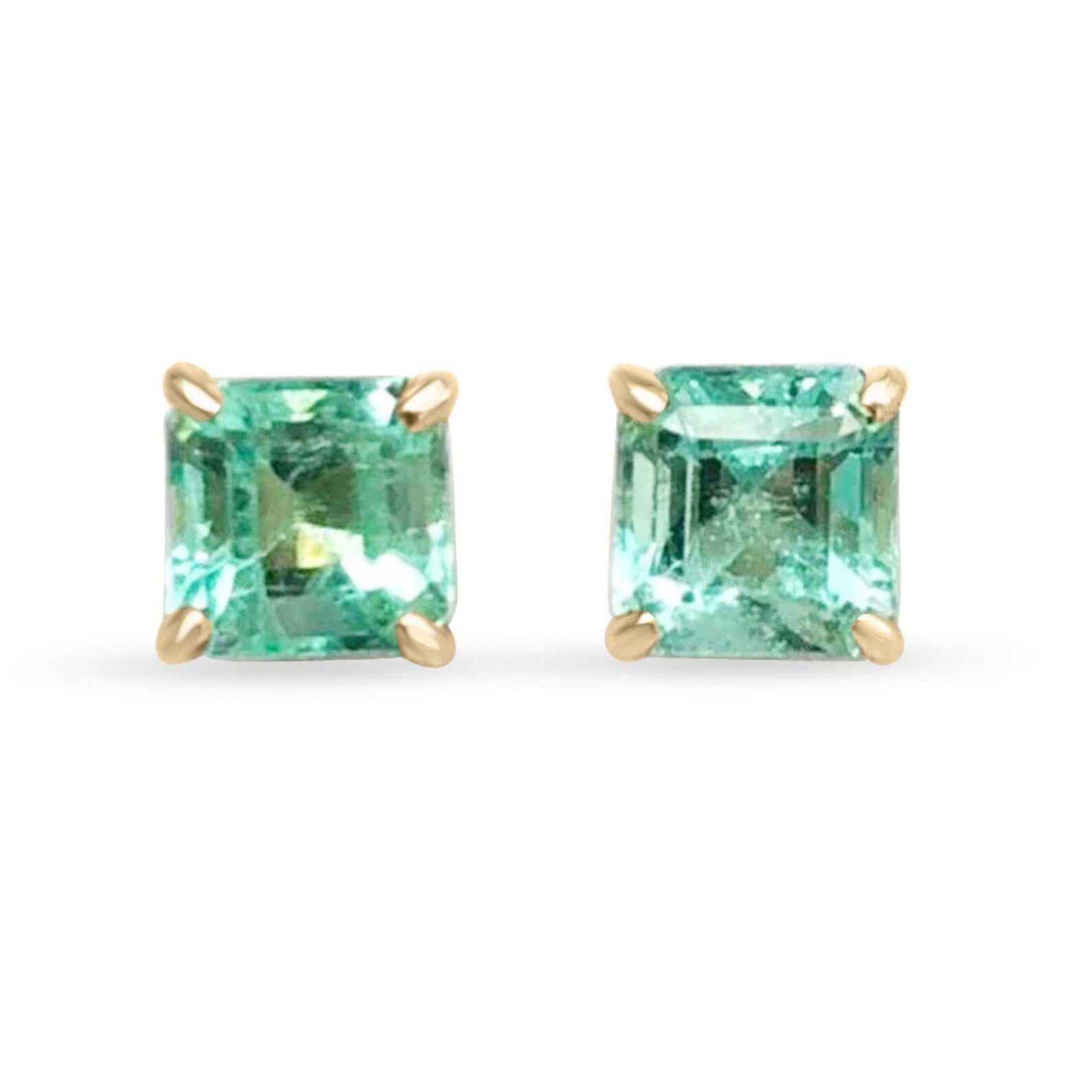 3.0tcw Colombian Brilliant Sea Green Emerald Solitaire Stud Earrings 18K