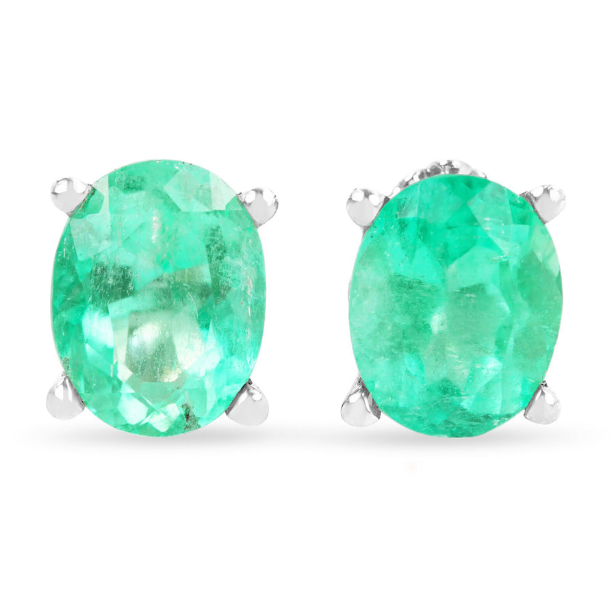 2.0TCW Bright Green Certified Natural Emerald Oval Scroll Stud Earrings 14K