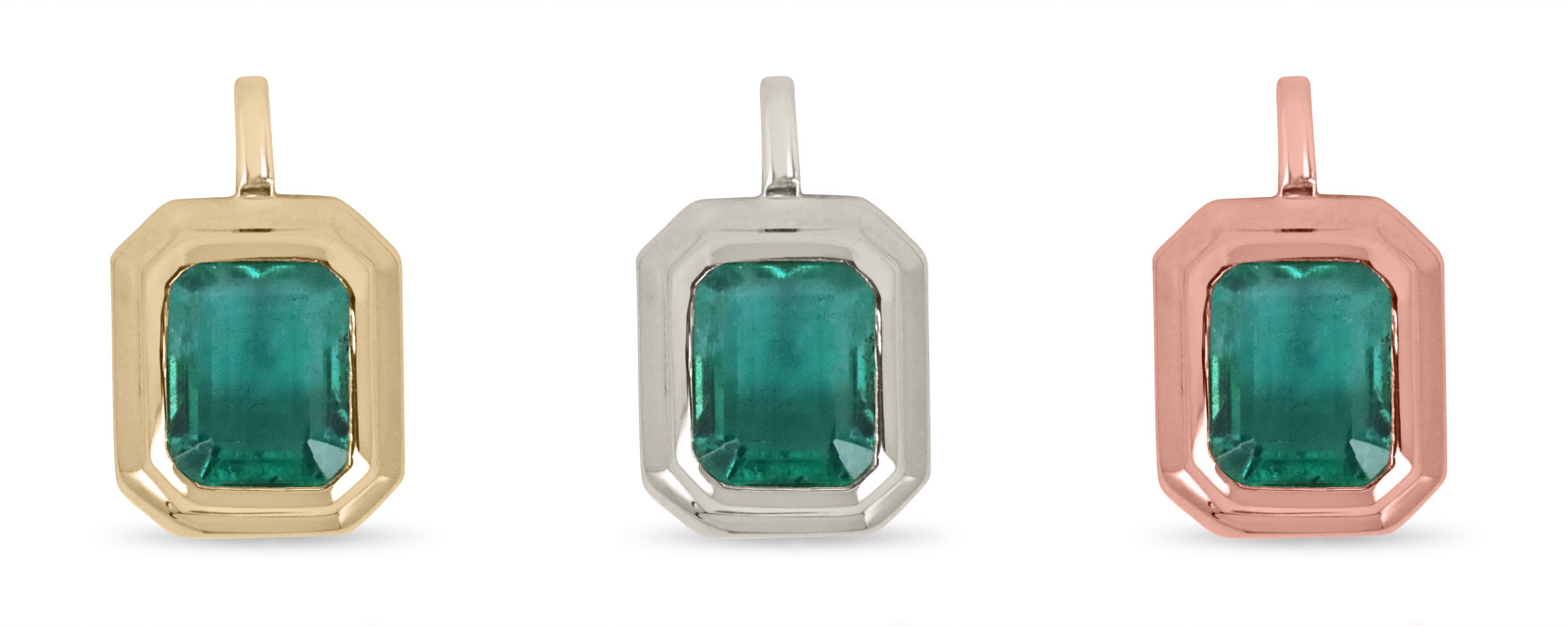 14K Double Bezel Set Emerald Pendant - Genuine Earth Mined Stone 2.65 carat