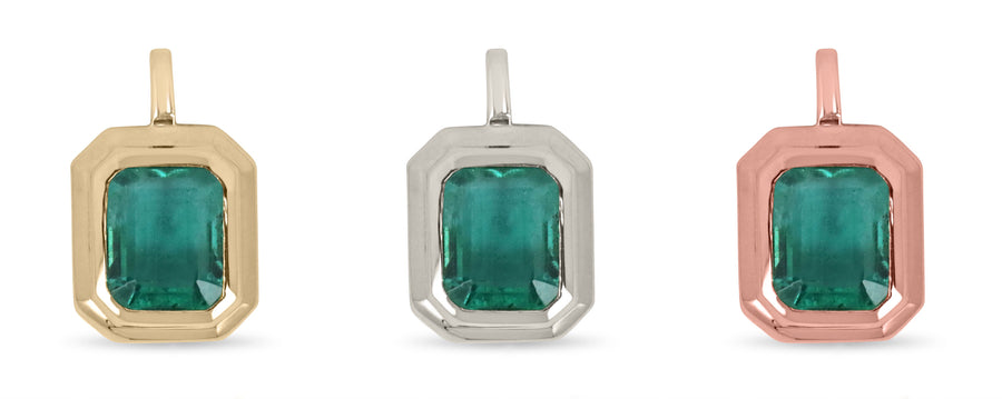 14K Double Bezel Set Emerald Pendant - Genuine Earth Mined Stone 2.65 carat