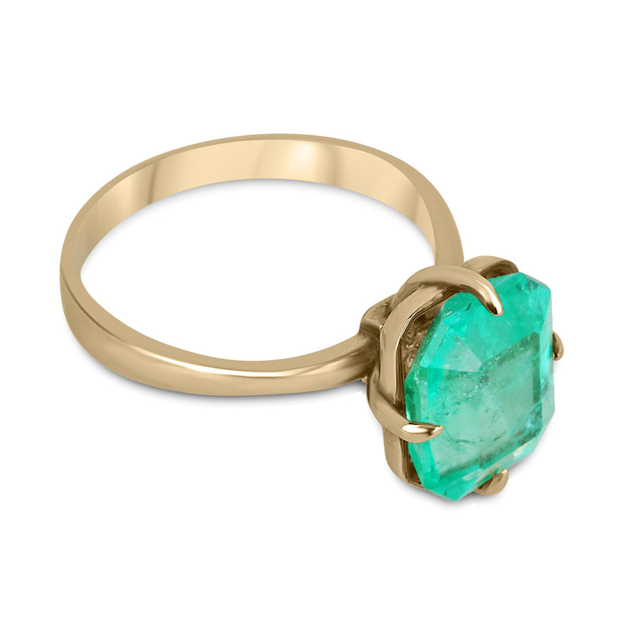 3.81 Carat Colombian Emerald Solitaire 14K Gold Anniversary Ring