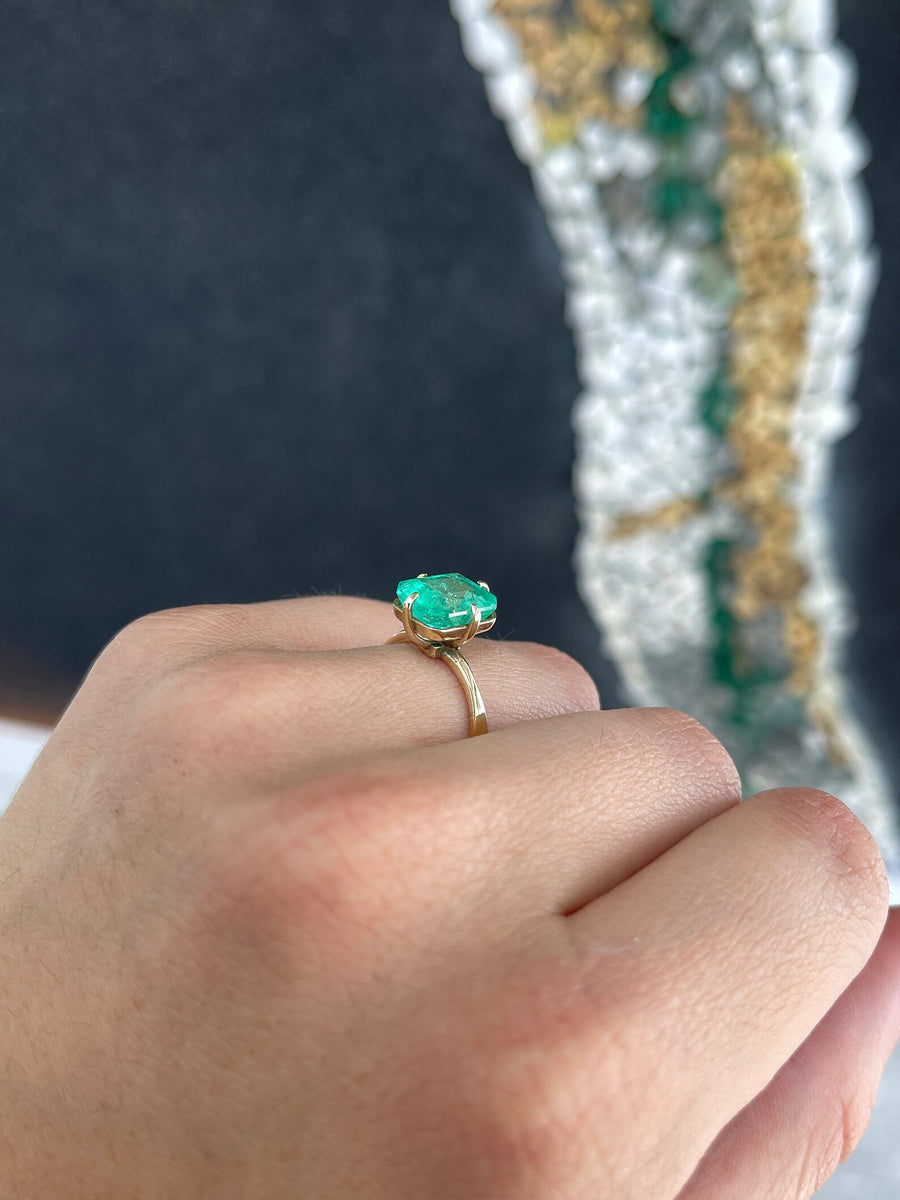 3.81 Carat Colombian Emerald Solitaire 14K Gold Engagement Ring gift