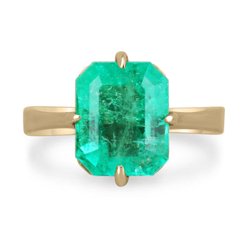 3.81 Carat Colombian Emerald Solitaire 14K Gold Engagement Ring