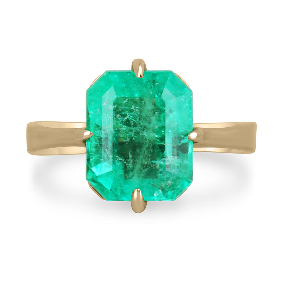 3.81 Carat Colombian Emerald Solitaire 14K Gold Engagement Ring