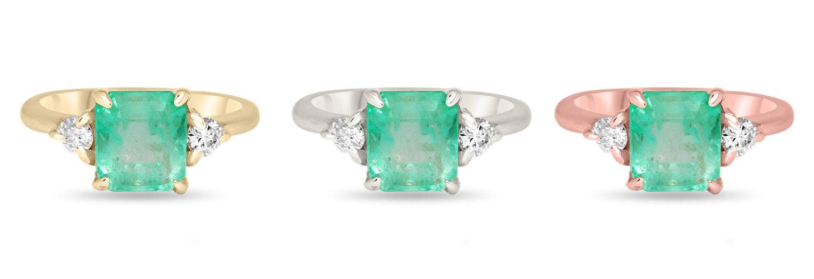 Eternal Radiance: 14K Gold Ring with 2.50tcw Green Emerald & Diamond 3 Stone - A Timeless Beauty