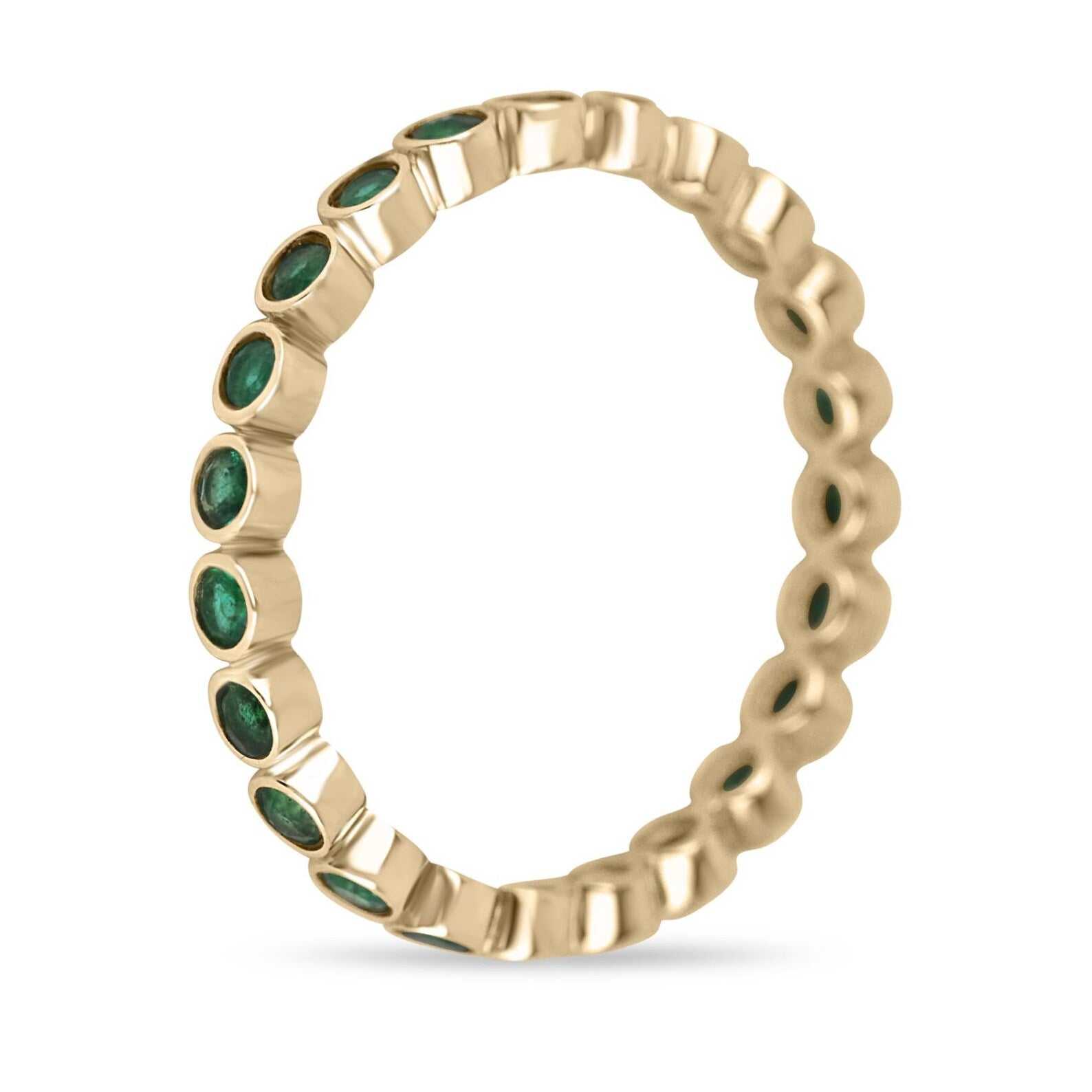 14K Gold Bezel Set Round Emerald Eternity Band Size 7