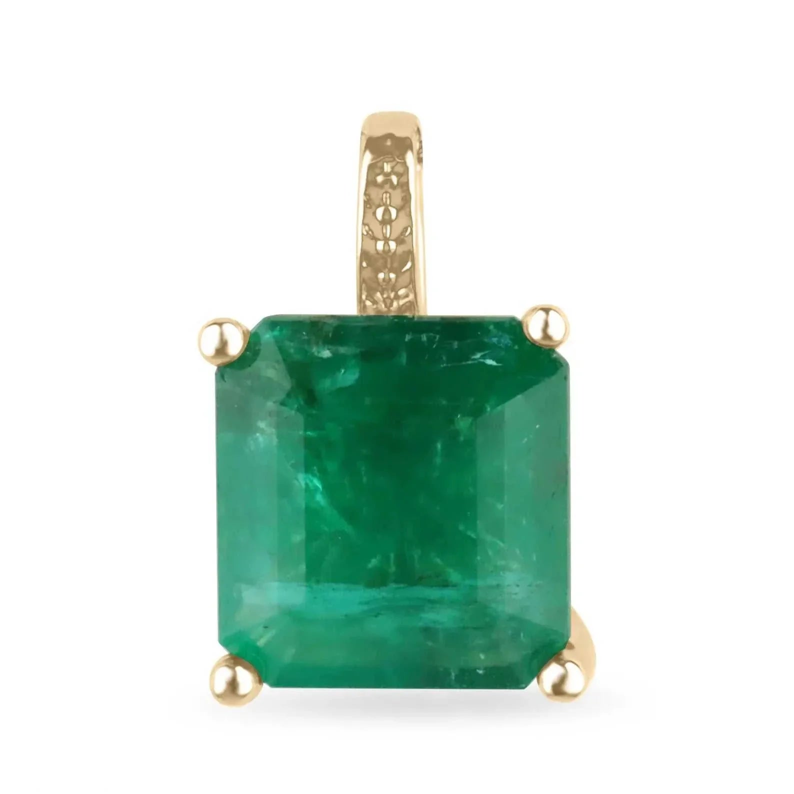 4.0ct 14K yellow gold pendant with Asscher cut natural green emerald solitaire stone