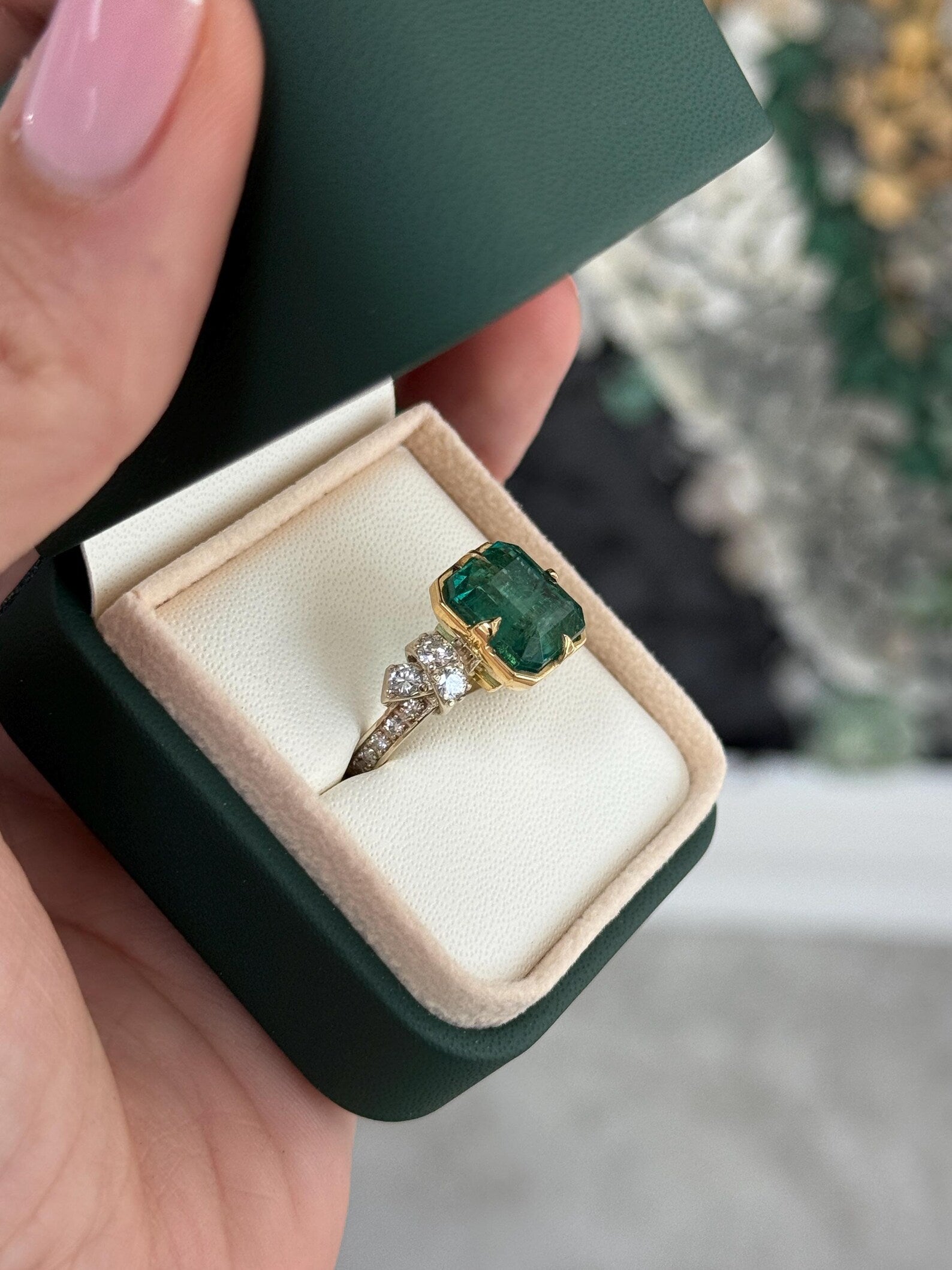 8.68tcw Compass Set Asscher Cut Emerald & Diamond Solitaire & Accents Ring 18K