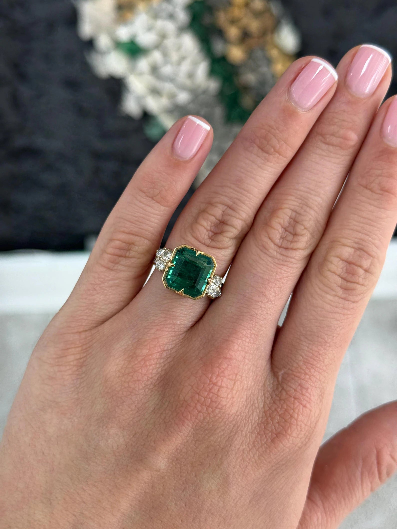 8.68tcw Compass Set Asscher Cut Emerald & Diamond Solitaire & Accents Ring 18K