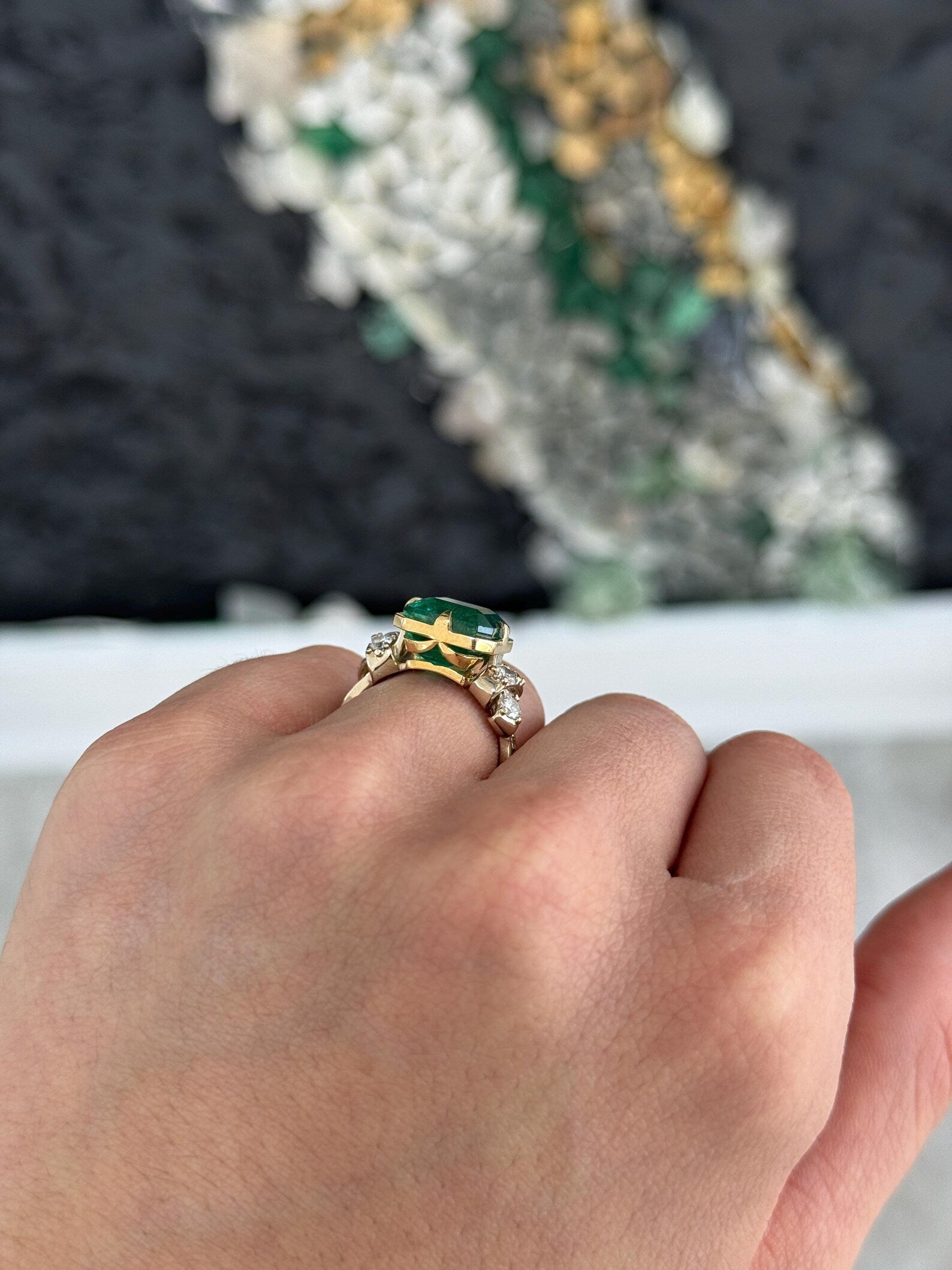 8.68tcw Compass Set Asscher Cut Emerald & Diamond Solitaire & Accents Ring 18K