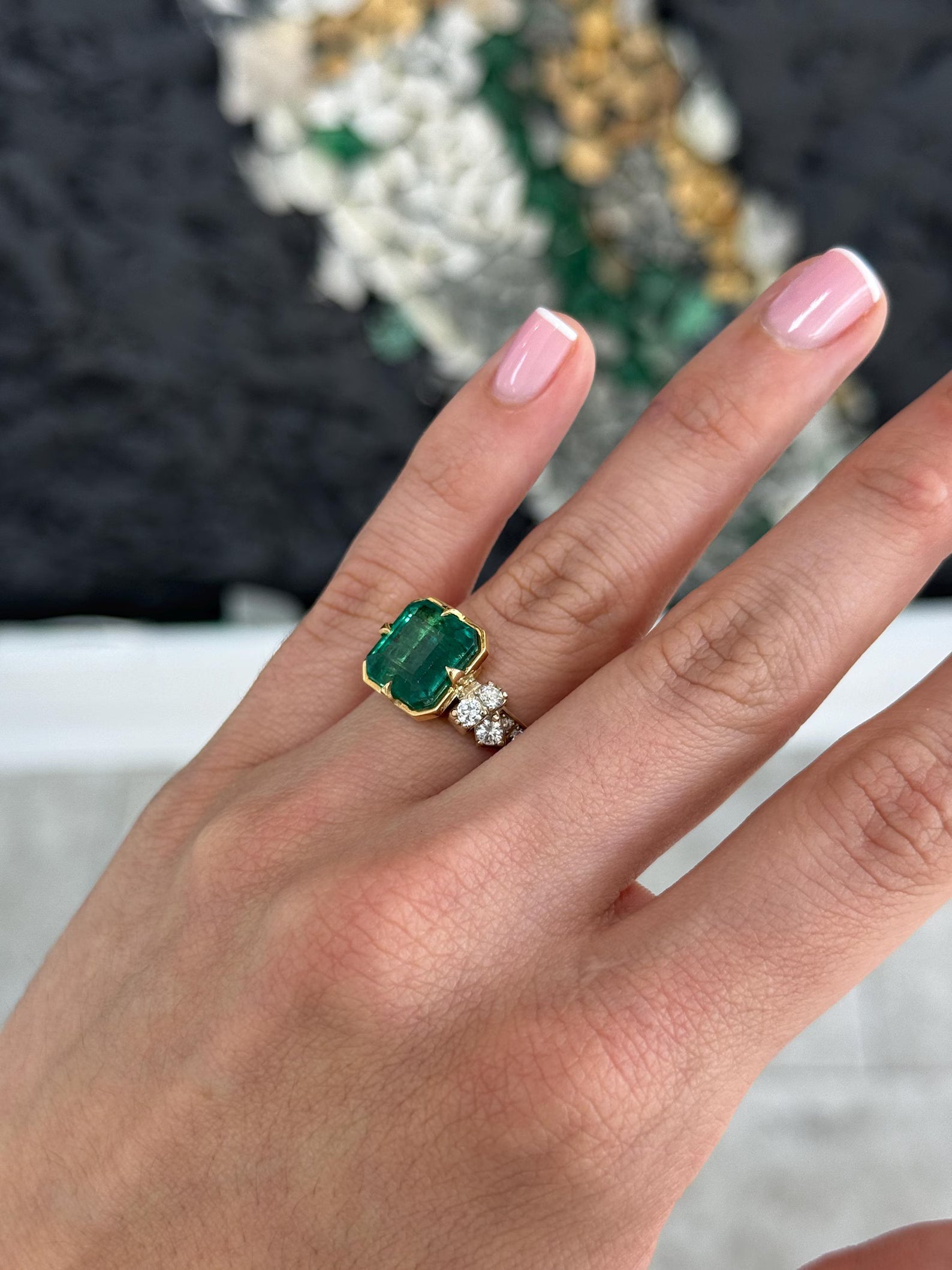 8.68tcw Compass Set Asscher Cut Emerald & Diamond Solitaire & Accents Ring 18K