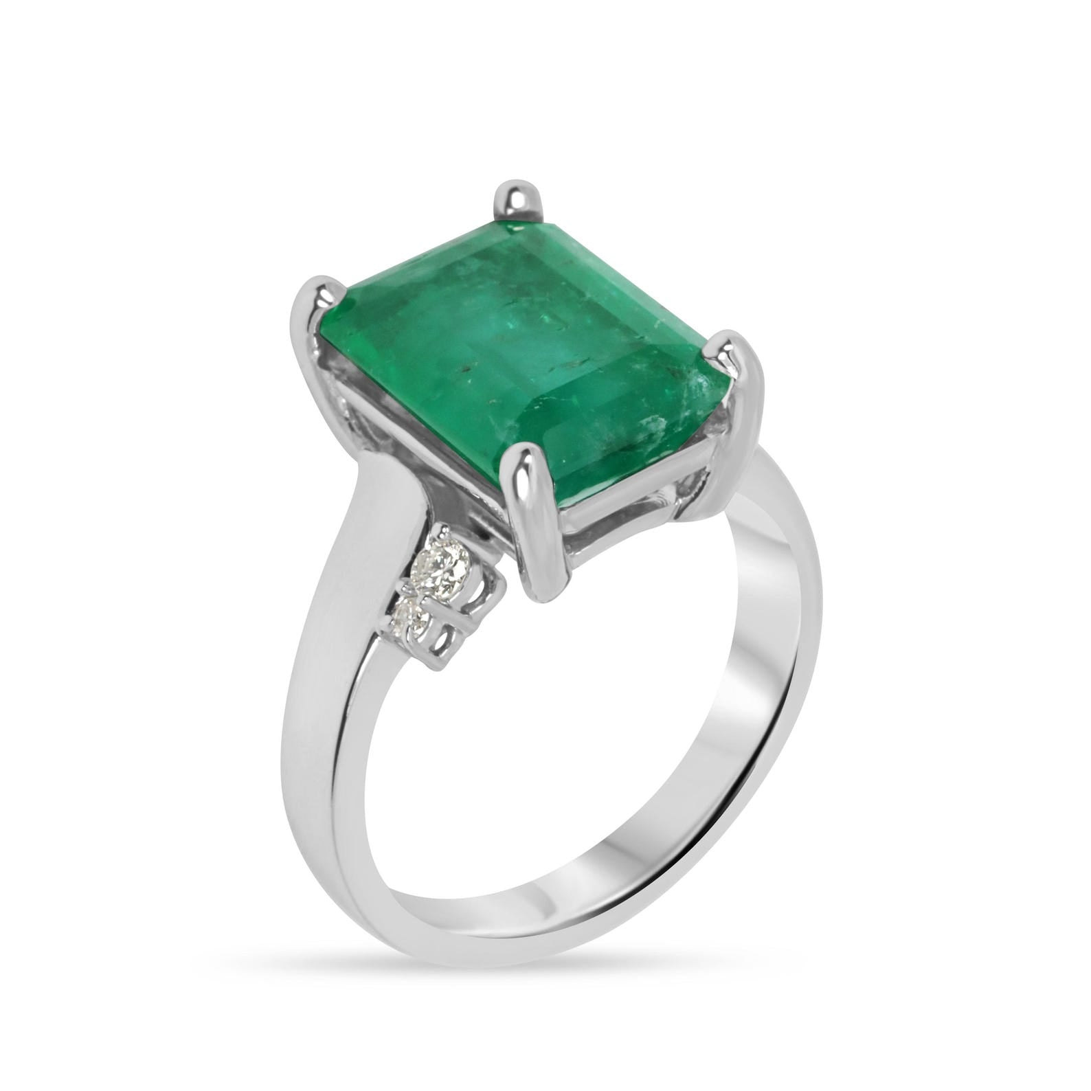 7.98tcw 14K Natural Medium Dark Green Emerald Cut Emerald & Diamond Accent Right Hand Ring