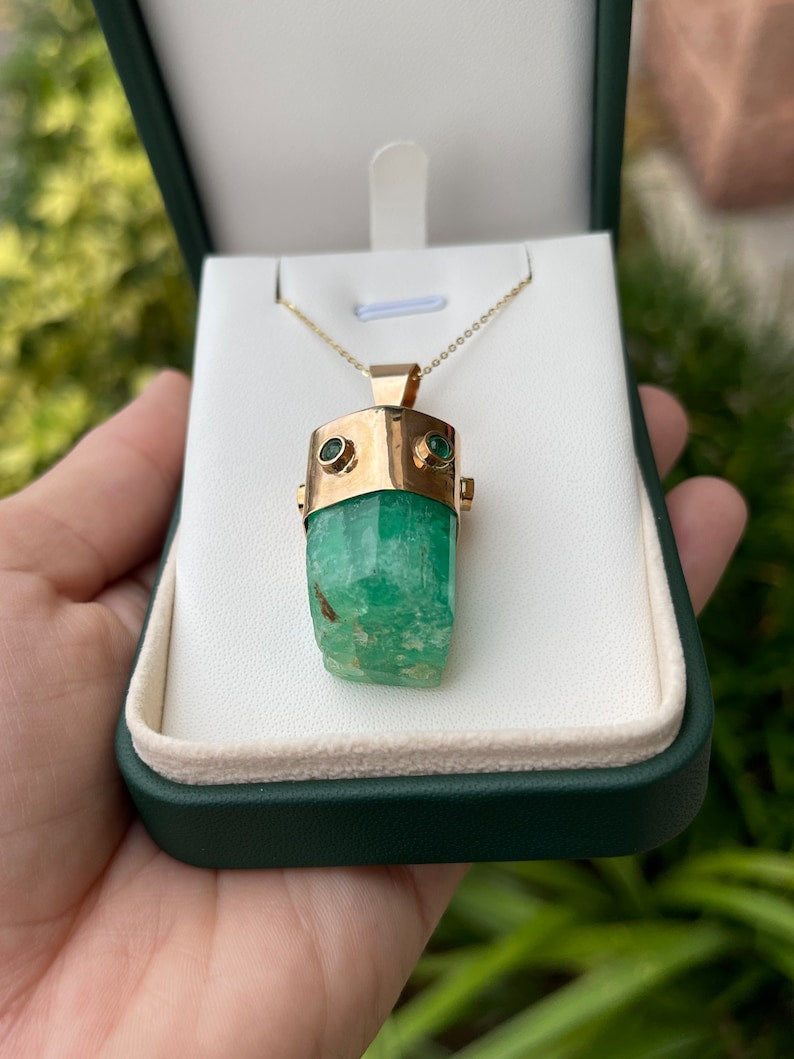 Special Price for Christian 76.40tcw 14K Natural Raw Rough Unique Emerald Medium Green Pendant Necklace