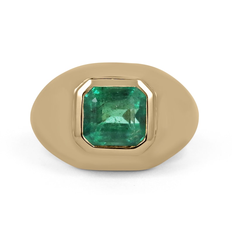 Emerald Solitaire Gypsy Signet Men's Ring