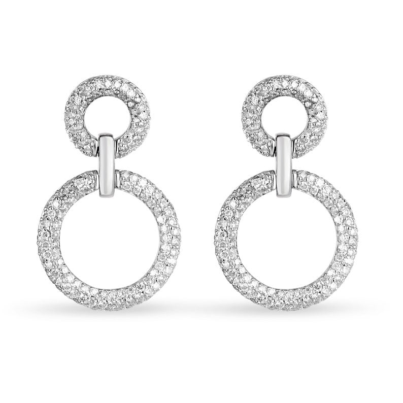 2.94tcw 14K White Gold Double Diamond Hoop Statement Earrings