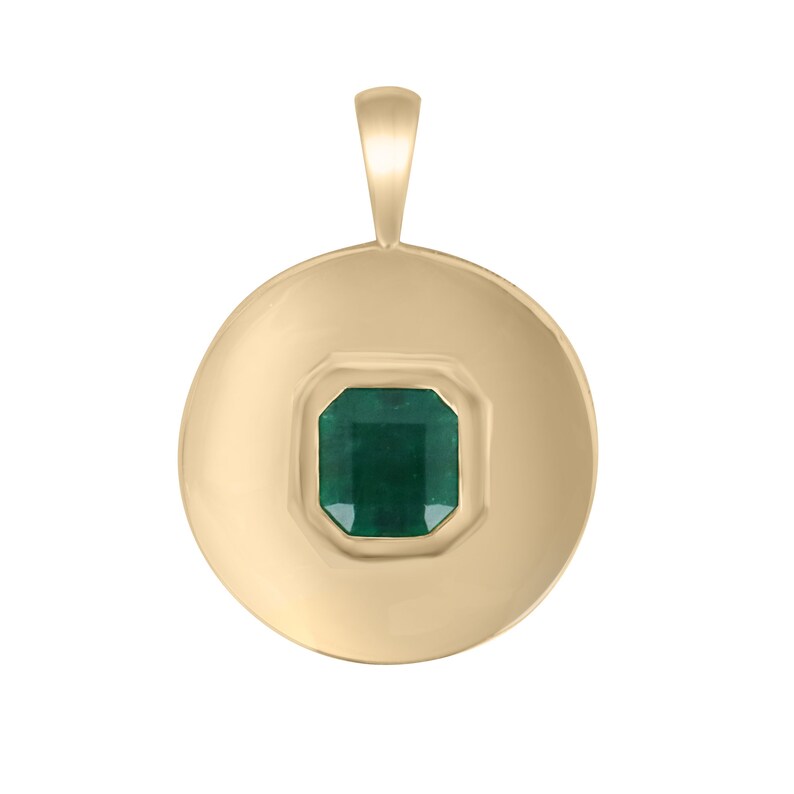 1.83ct 14K Gold Dark Rich Green Solitaire Asscher Cut Emerald Pendant Necklace