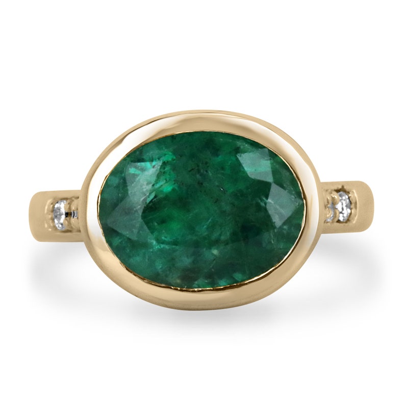 Emerald & Diamond Accent Shank Gold Ring