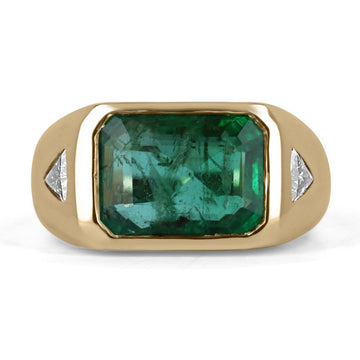 Emerald & Trillion Cut Diamond 3 Stone Ring