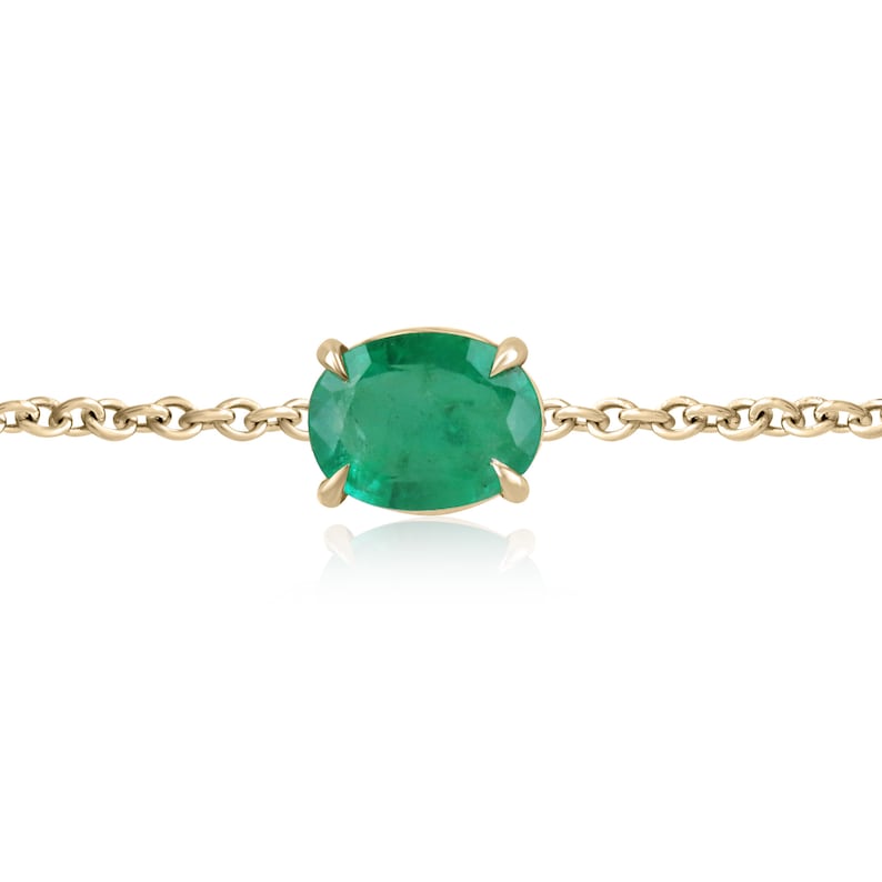 Bracelet Featuring 2.0 Carat Oval Cut Emerald in 14K Gold with Vivid Medium Dark Green Hue