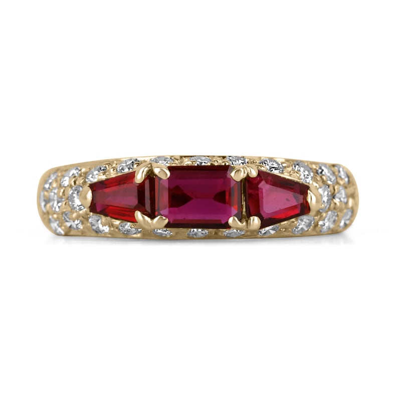 High-Quality Ruby & Diamond Stacking Pinky Ring in 18K Gold with 80 Total Carat Weight