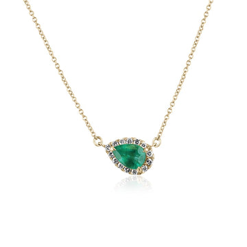 1.10tcw 14K Gold Medium Dark Green Pear Emerald & Diamond Halo Stacking Necklace
