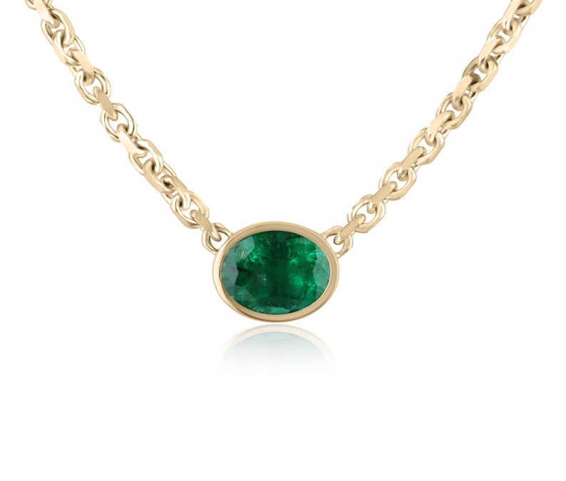 3.75ct 14K Gold Natural Rich Dark Green Emerald Necklace