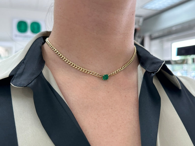 Natural Emerald Gold Necklace